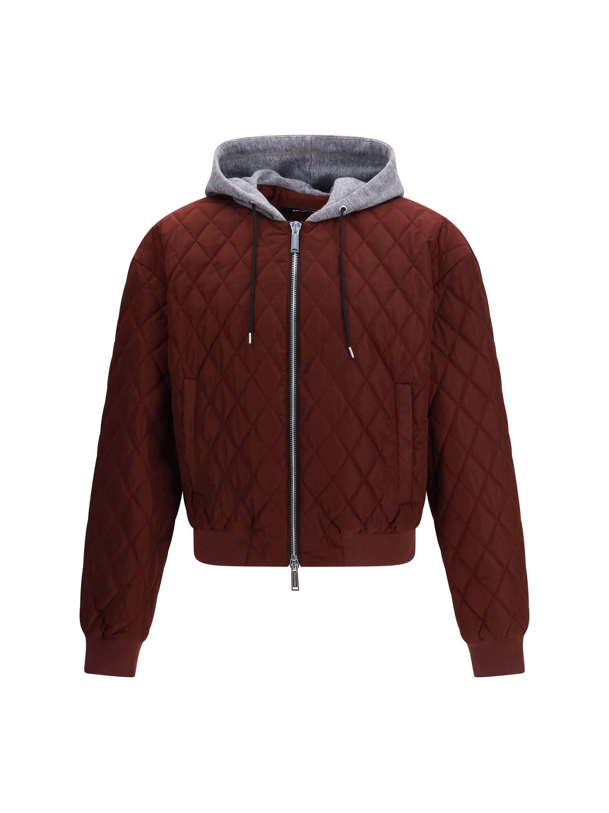 Dsquared2 Quilted Hooded Bomber Jacket — Burgundy
