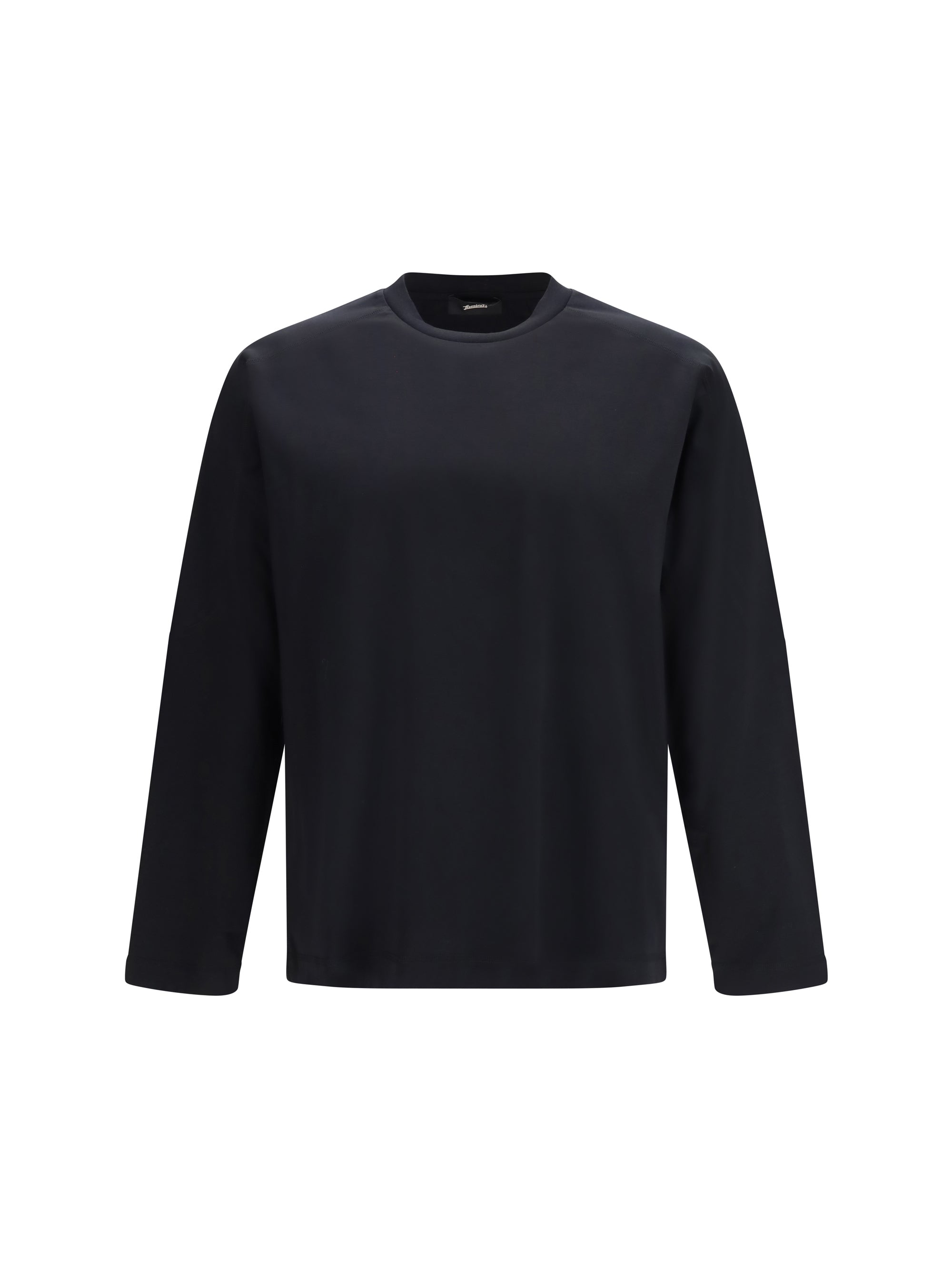 Laminar Cotton Crew Neck Long-Sleeved T-Shirt — Black