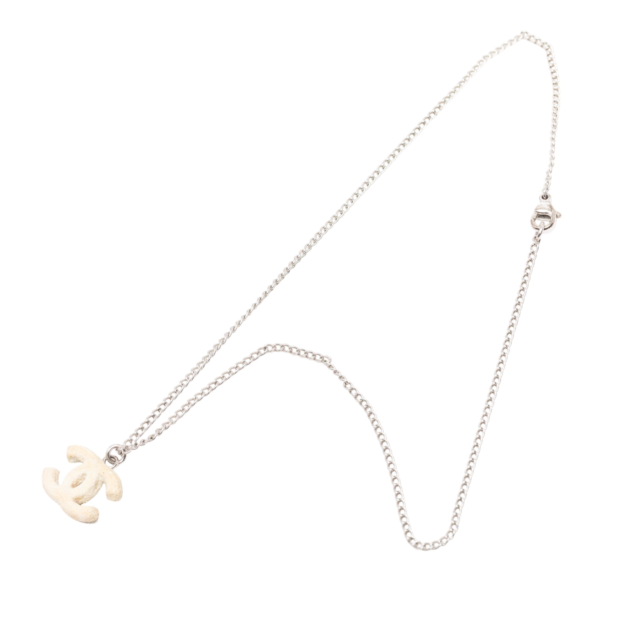 Silver Plated Textured CC Pendant Necklace