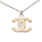 Silver Plated Textured CC Pendant Necklace