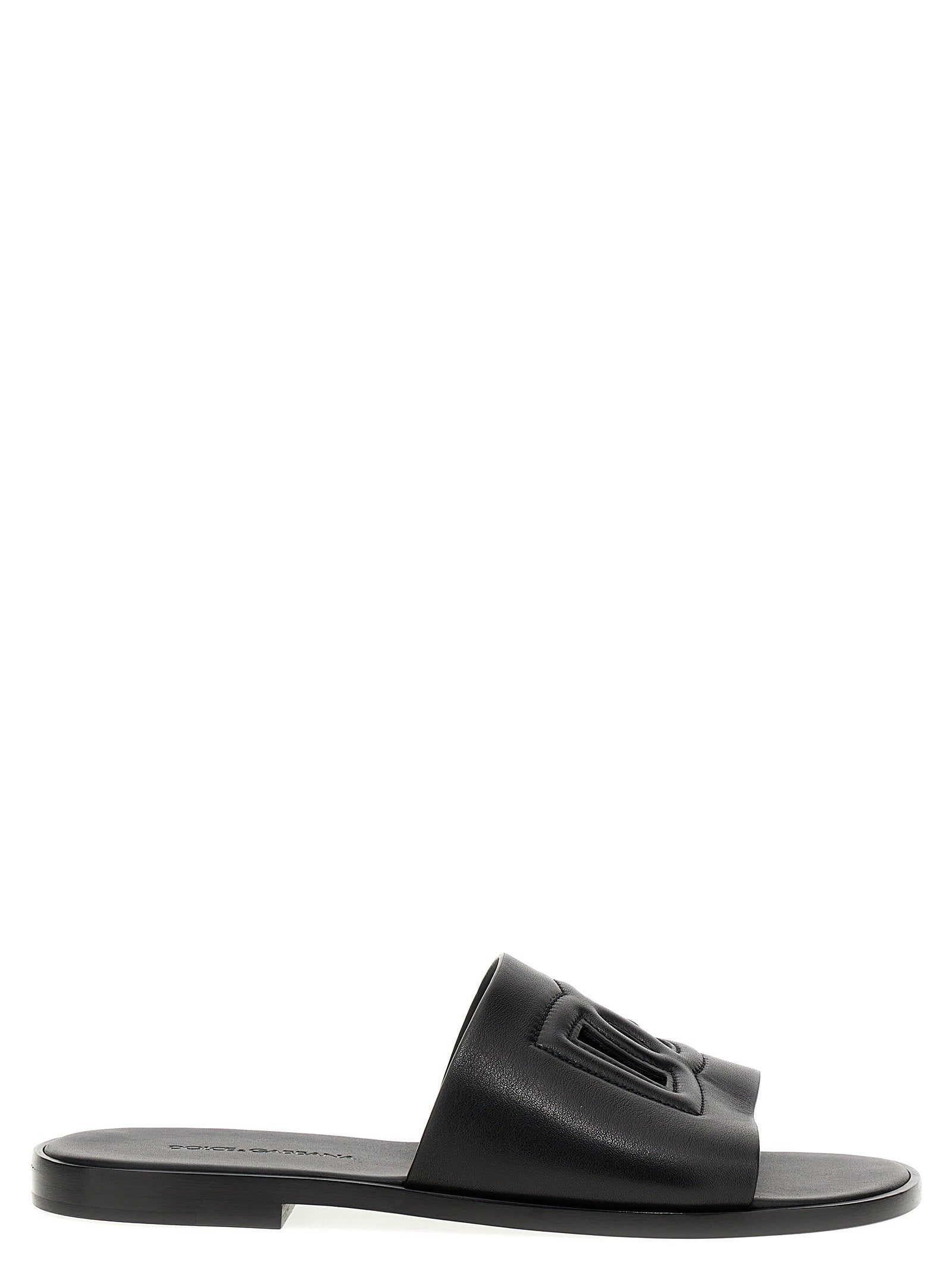 Dolce & Gabbana Logo-Embellished Leather Slides — Black
