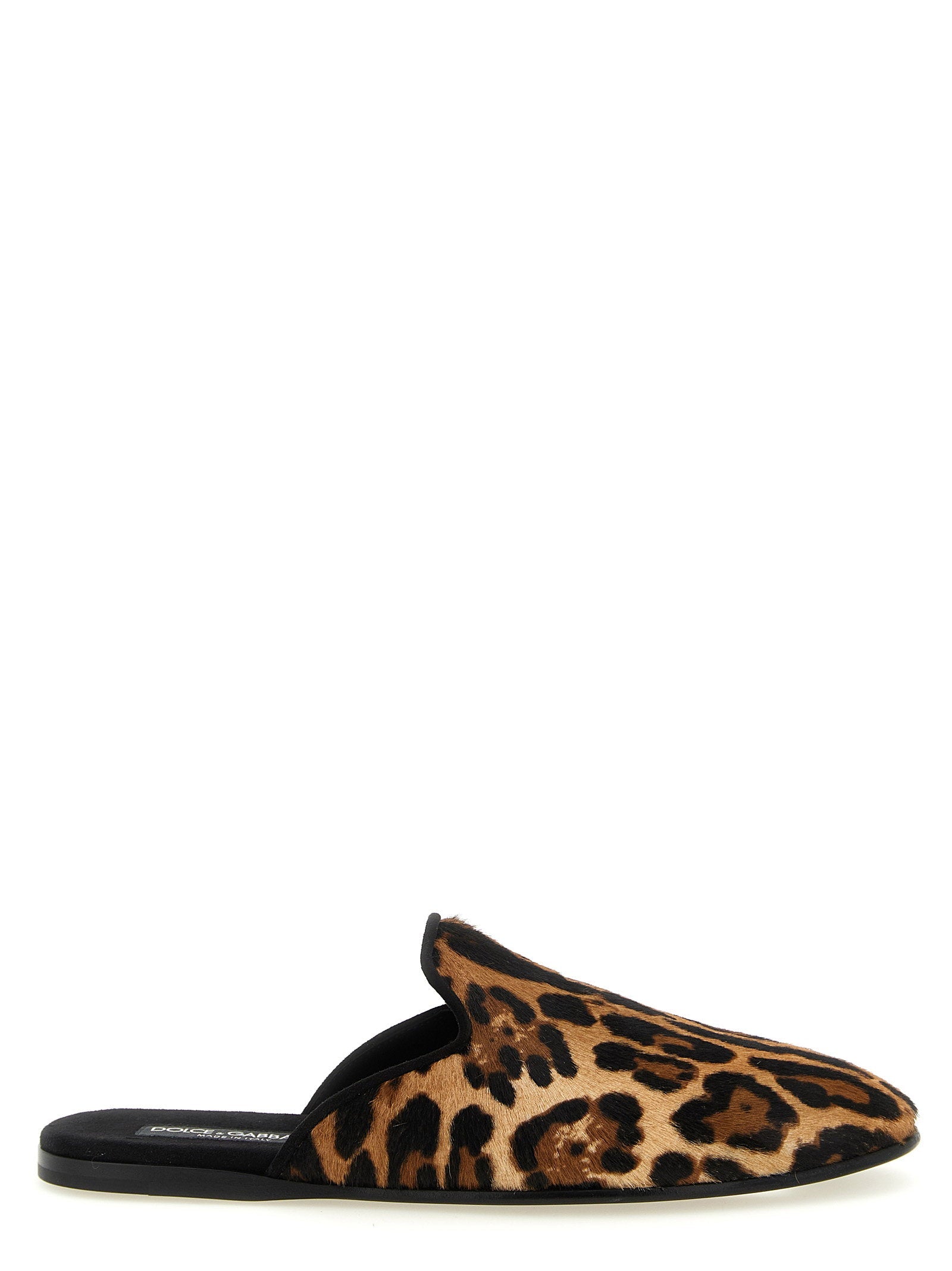 Dolce & Gabbana Leopard Print Pony-Effect Leather Slipper — Brown