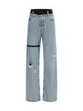 Alainpaul Distressed High-Waisted Denim Jeans — Blue