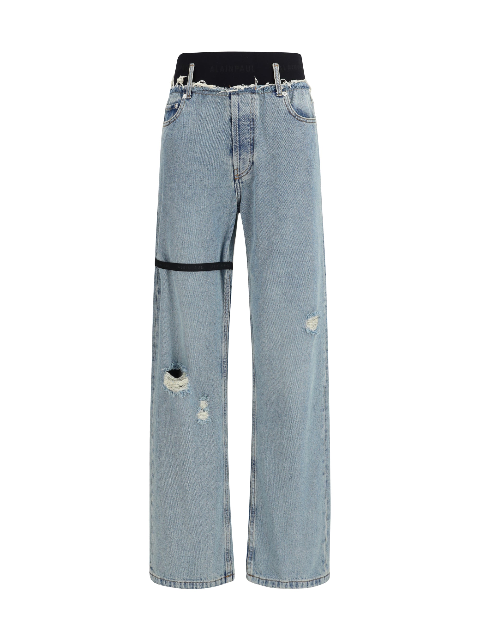 Alainpaul Distressed High-Waisted Denim Jeans — Blue