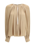 Ferragamo Open-Back Gathered Blouse — Beige