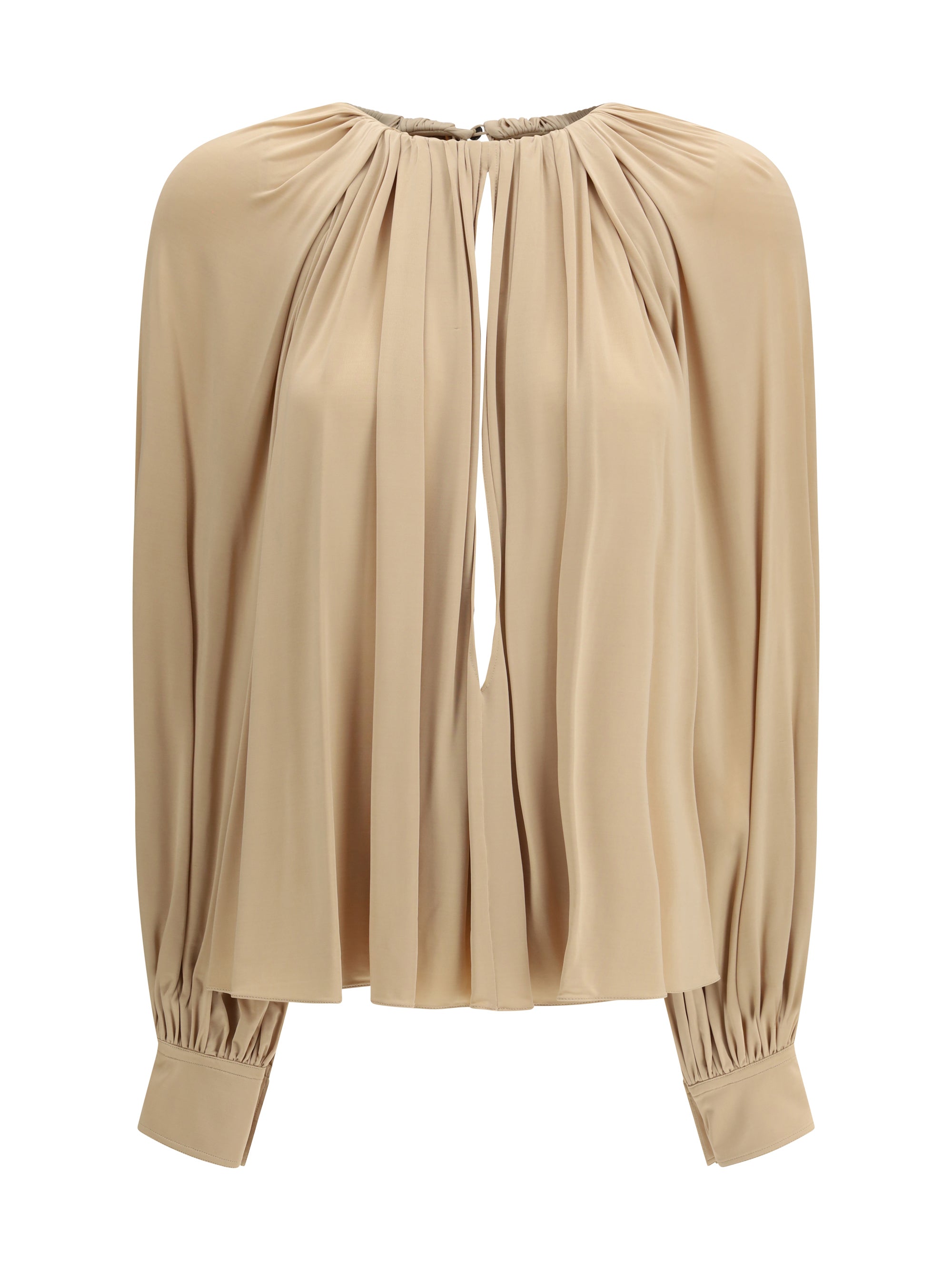 Ferragamo Open-Back Gathered Blouse — Beige