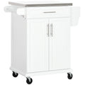 Stainless Steel Rolling Kitchen Cart with Storage Drawer, White