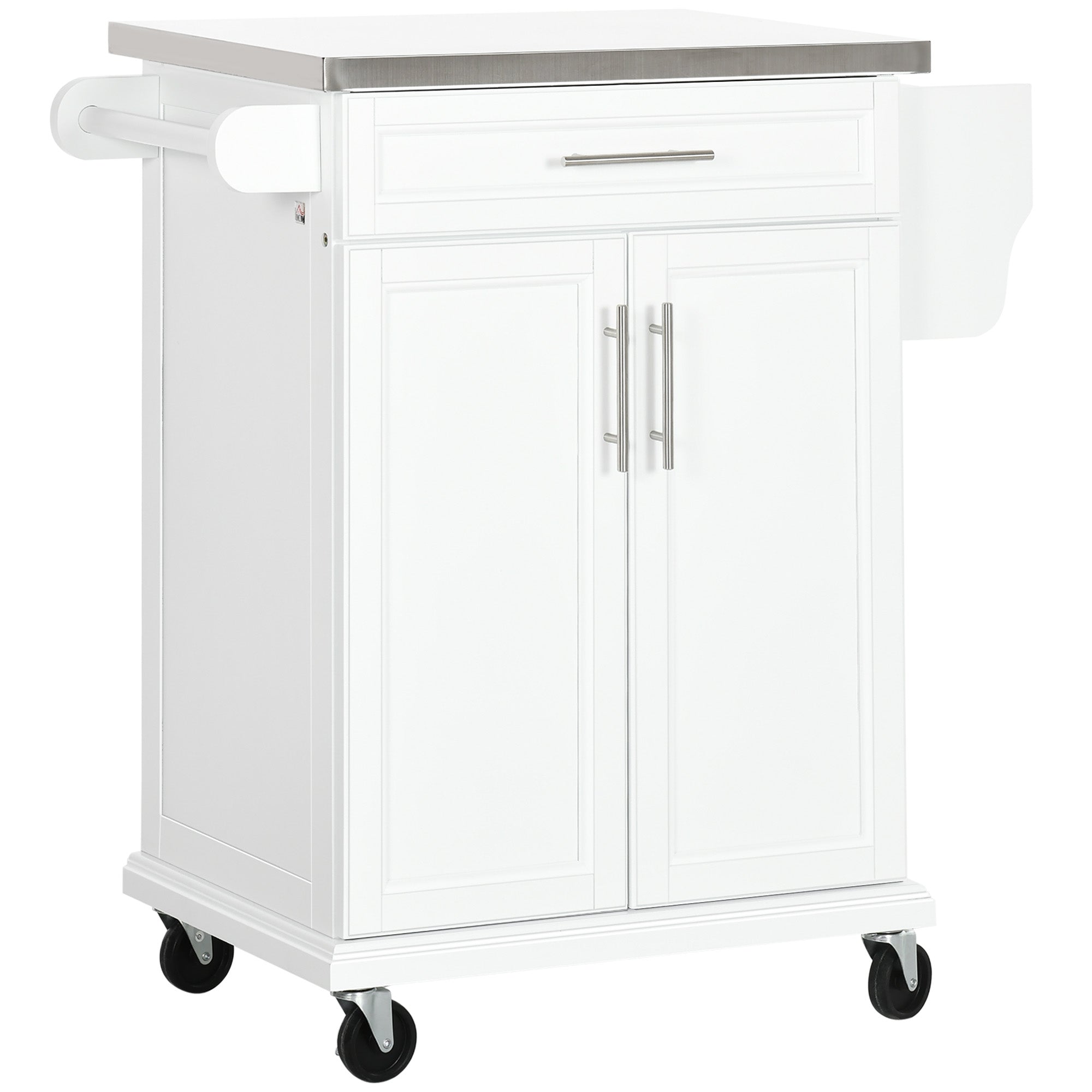 Stainless Steel Rolling Kitchen Cart with Storage Drawer, White