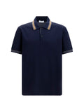 Ferragamo Striped Ribbed Collar Polo Shirt — Navy