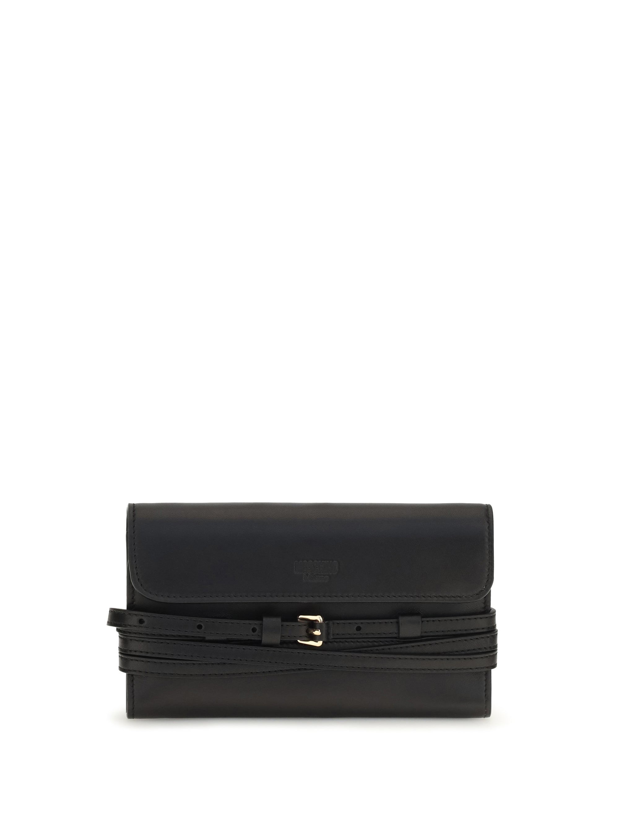 Moschino Leather with Buckle Wrap Wallet — Black
