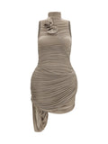 Magda Butrym Vestido de cuello alto drapeado — Beige