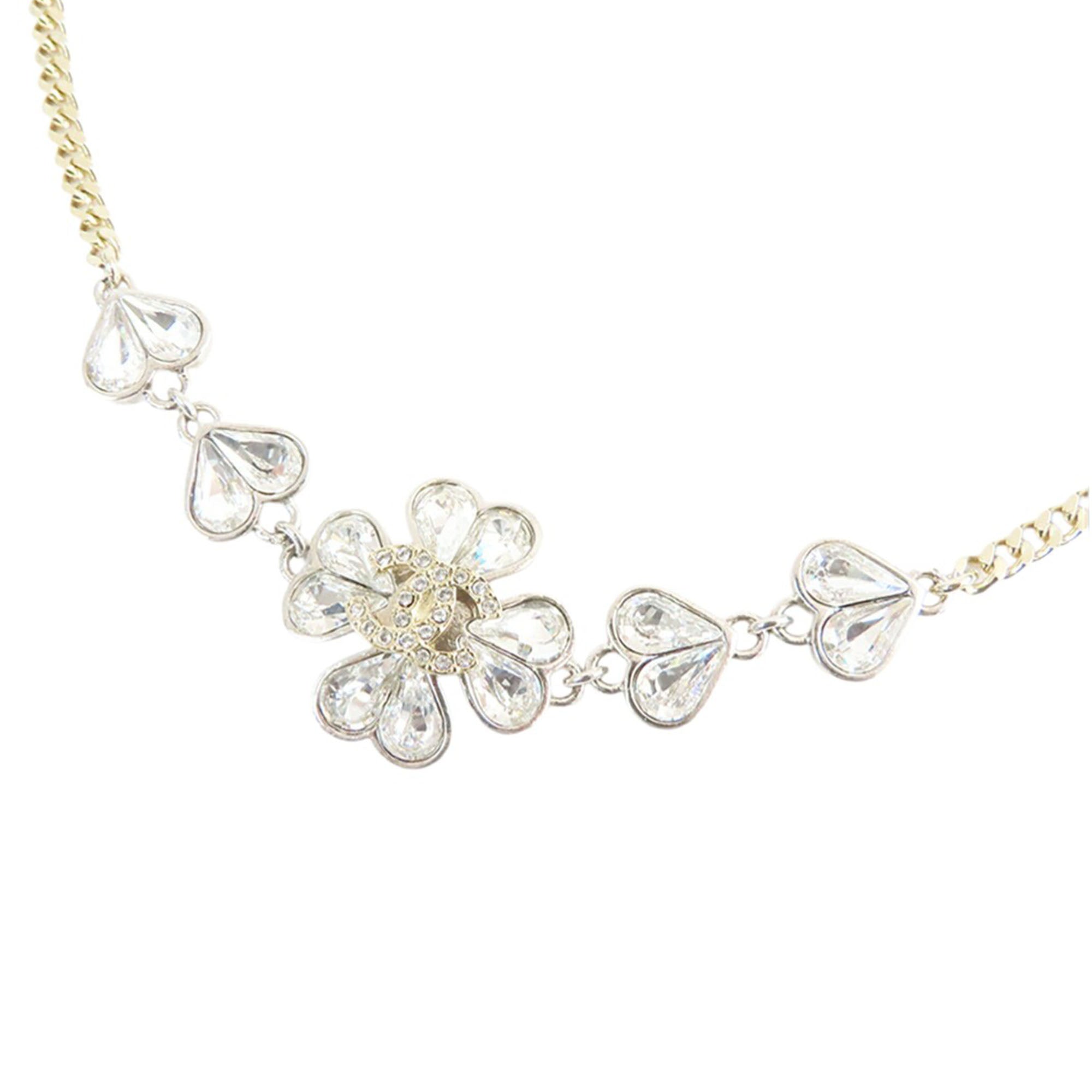 CC Gold and Silver Plated Crystals Heart and Clover Charm Pendant Necklace