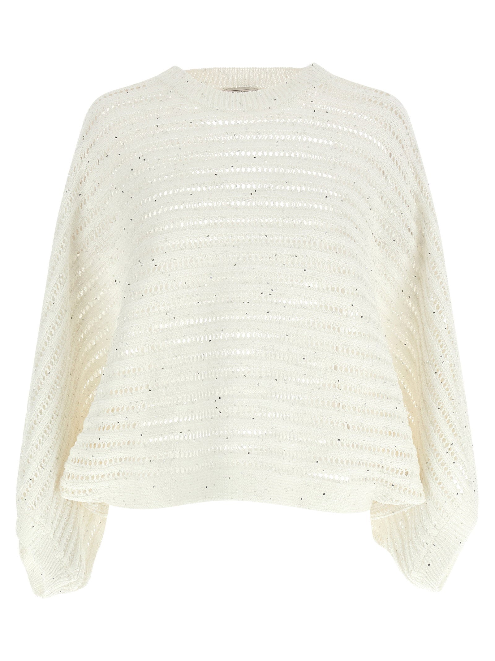 Peserico Micro-Sequin Cotton Knit Sweater — Cream