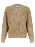 Peserico Waffle Lamé Knit Cardigan — Beige