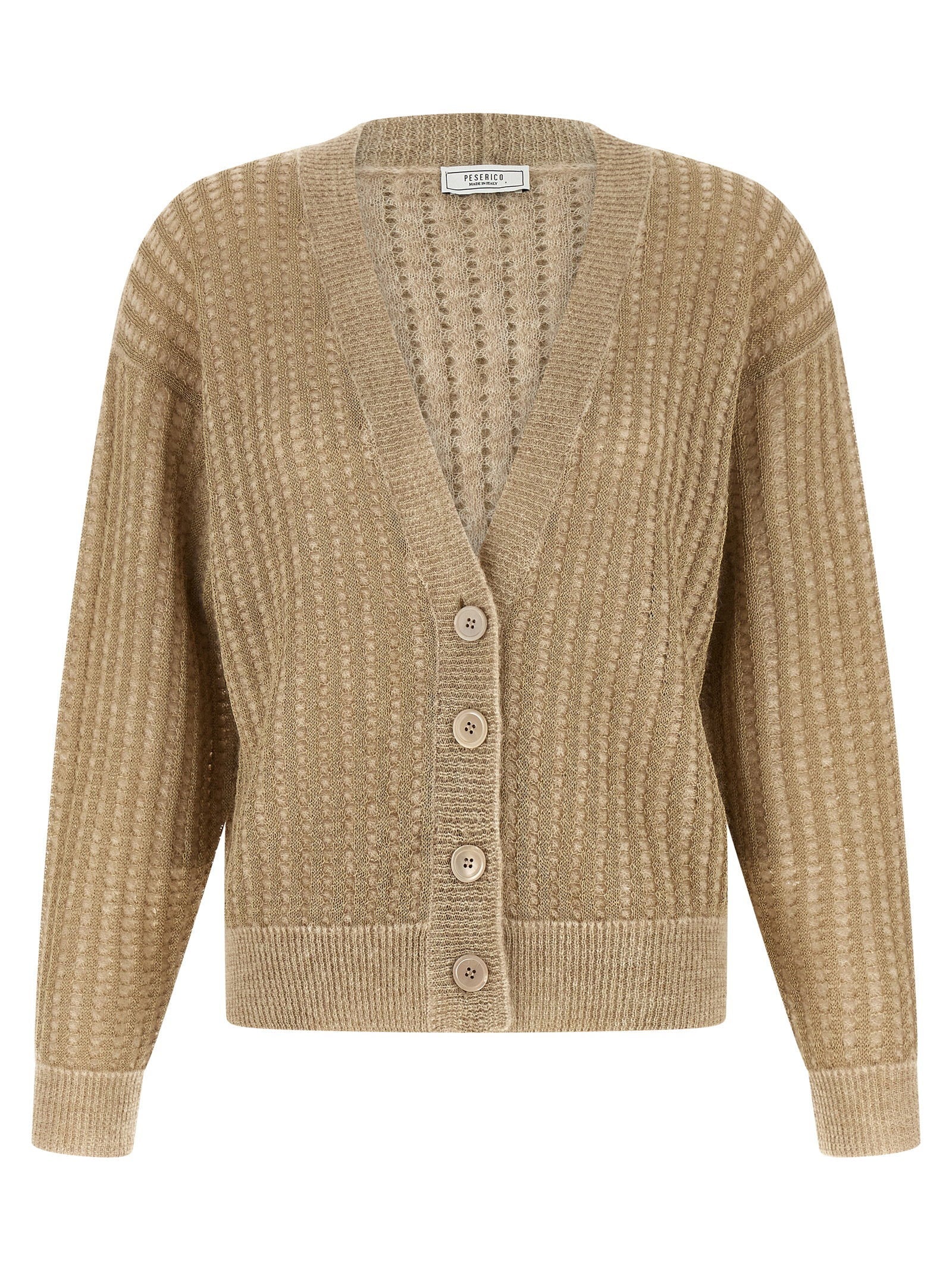 Peserico Waffle Lamé Knit Cardigan — Beige