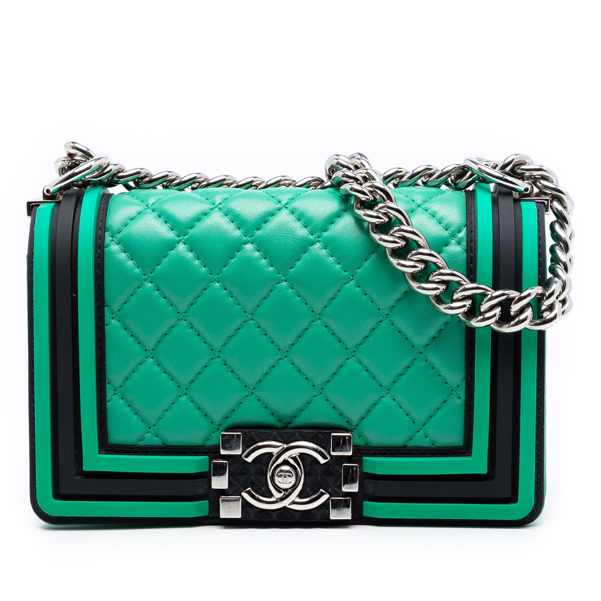 Small Bicolor Quilted Lambskin and Rubber Boy Flap