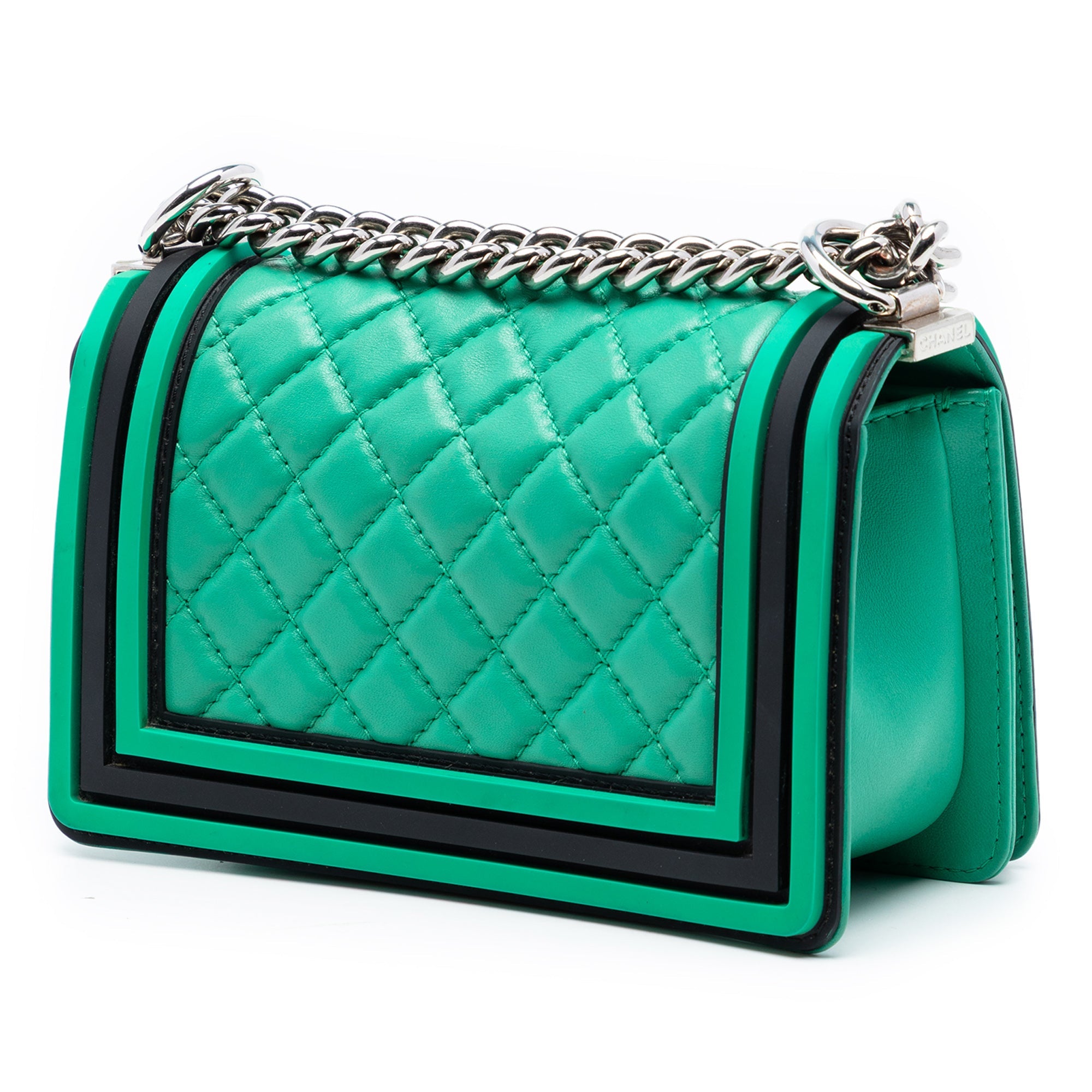 Small Bicolor Quilted Lambskin and Rubber Boy Flap