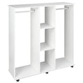 Double Open Wardrobe on Wheels with Clothes Rail, 3 Storage Shelves for Cloakroom, White