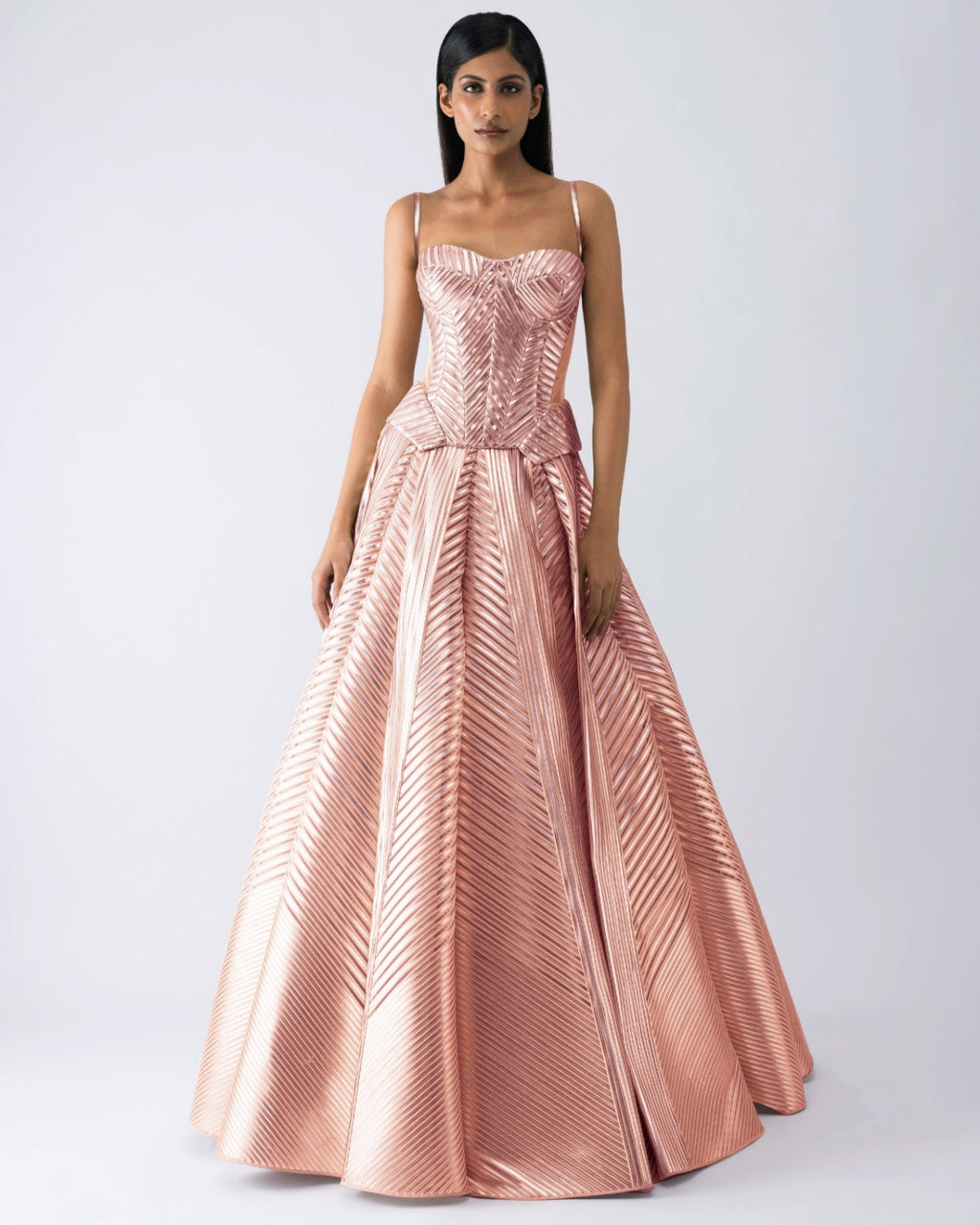 Metallic Structured Pink Corset And Skirt By KYNAH, Luxury Indian Fashion & Bridal Wear
