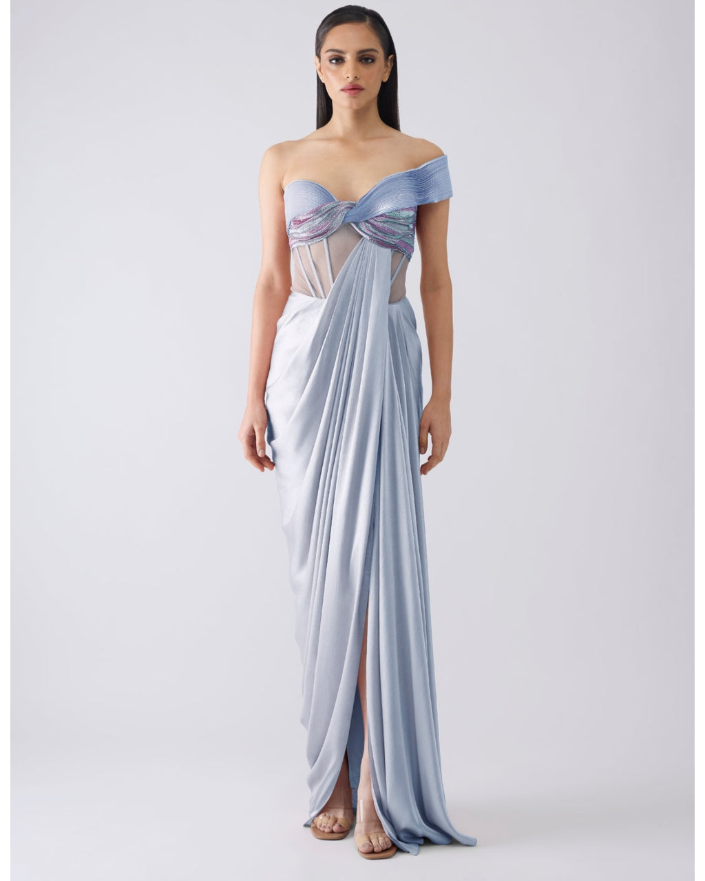 Metallic Metallic Blue Gown By KYNAH, Luxury Indian Fashion & Bridal Wear