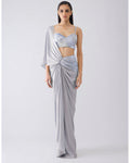 Metallic Corded Blue Sari By KYNAH, Luxury Indian Fashion & Bridal Wear