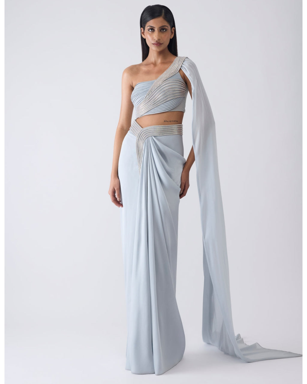 Moulded Crystalvein Blue Top And Skirt By KYNAH, Luxury Indian Fashion & Bridal Wear
