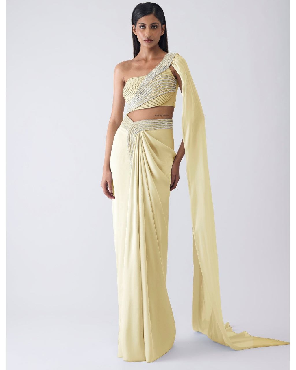 Moulded Crystalvein Yellow Top And Skirt By KYNAH, Luxury Indian Fashion & Bridal Wear
