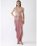 Metallic Corded Pink Cape And Skirt By KYNAH, Luxury Indian Fashion & Bridal Wear