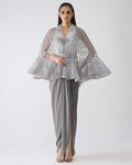 Metallic Corded Ruffle Gray Cape And Dress By KYNAH, Luxury Indian Fashion & Bridal Wear
