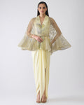 Metallic Corded Ruffle Yellow Cape And Dress By KYNAH, Luxury Indian Fashion & Bridal Wear