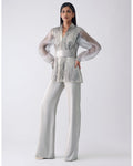 Metallic Structured Gray Cape With Pants And Slip By KYNAH, Luxury Indian Fashion & Bridal Wear