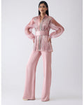 Metallic Structured Cape Pink With Pants And Slip By KYNAH, Luxury Indian Fashion & Bridal Wear