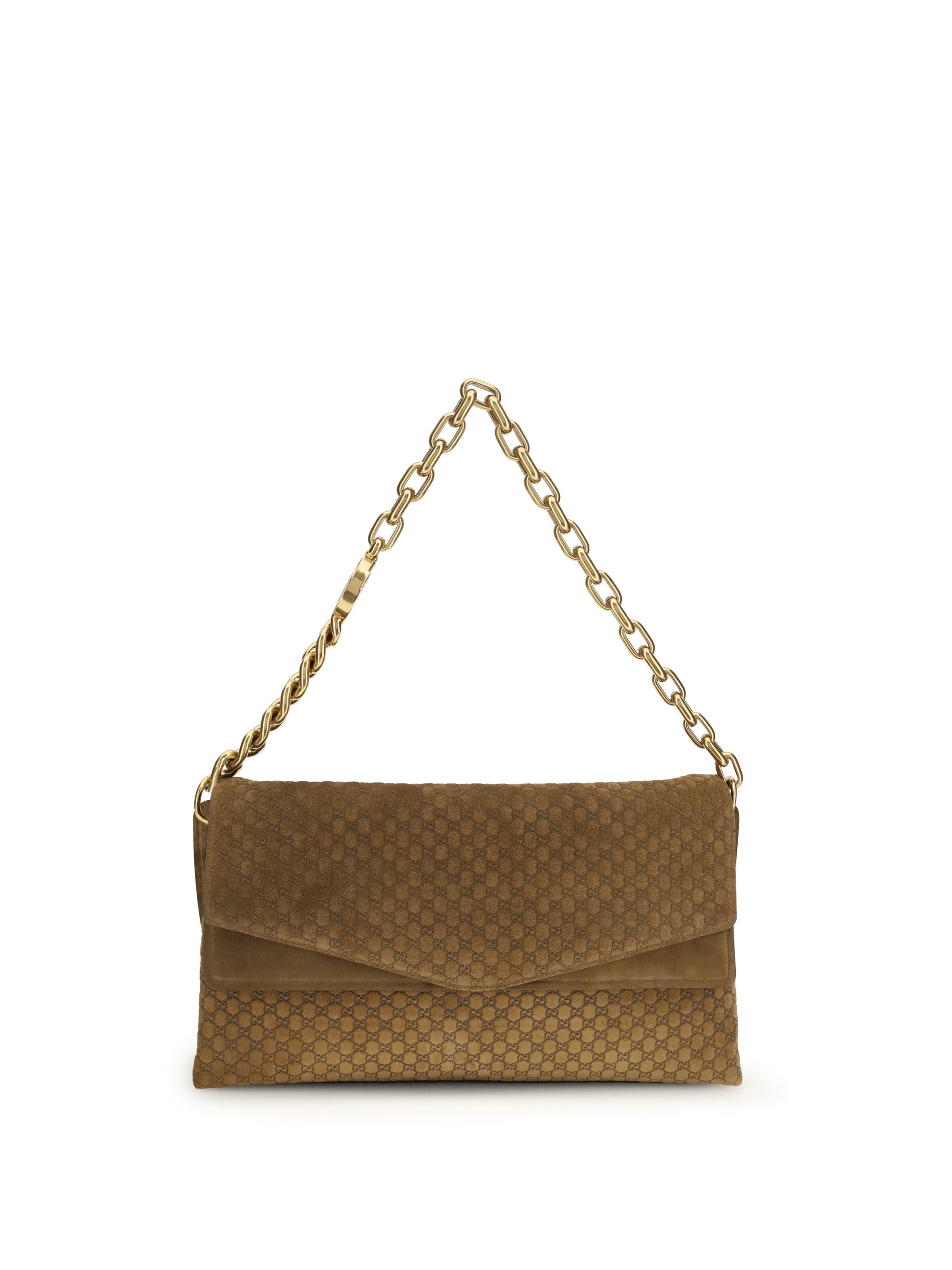 Gucci Embossed GG Suede Shoulder Bag — Brown