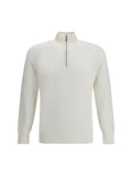 Brunello Cucinelli Ribbed Cotton with Half-Zip Sweater — White
