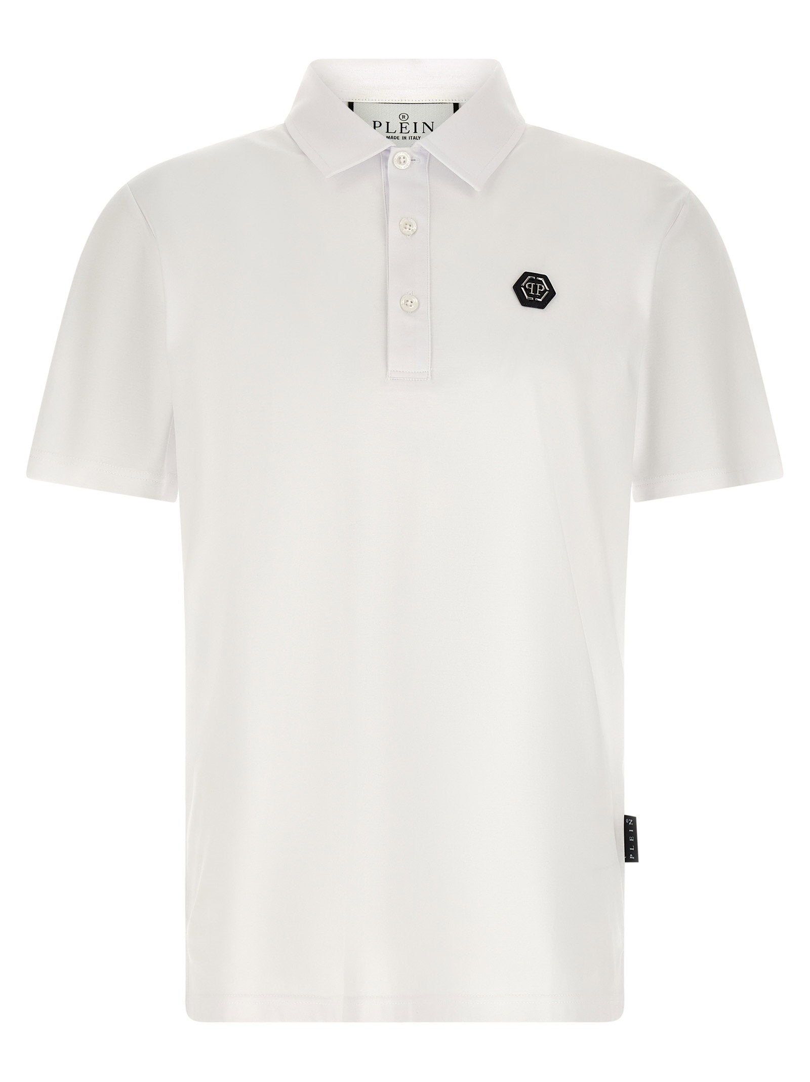 Philipp Plein Hexagon-Patch Cotton Polo Shirt — White