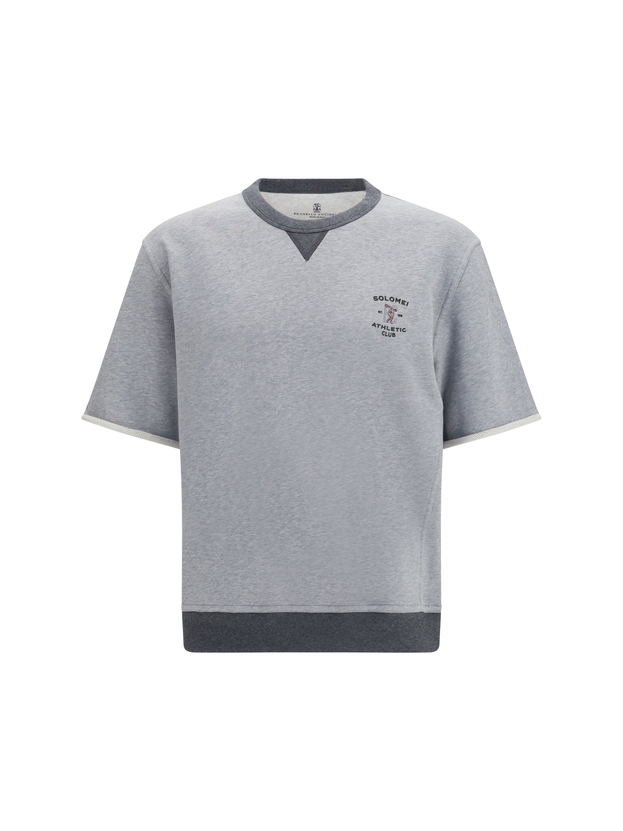 Brunello Cucinelli Logo-Embroidered Melange Cotton T-Shirt — Gray