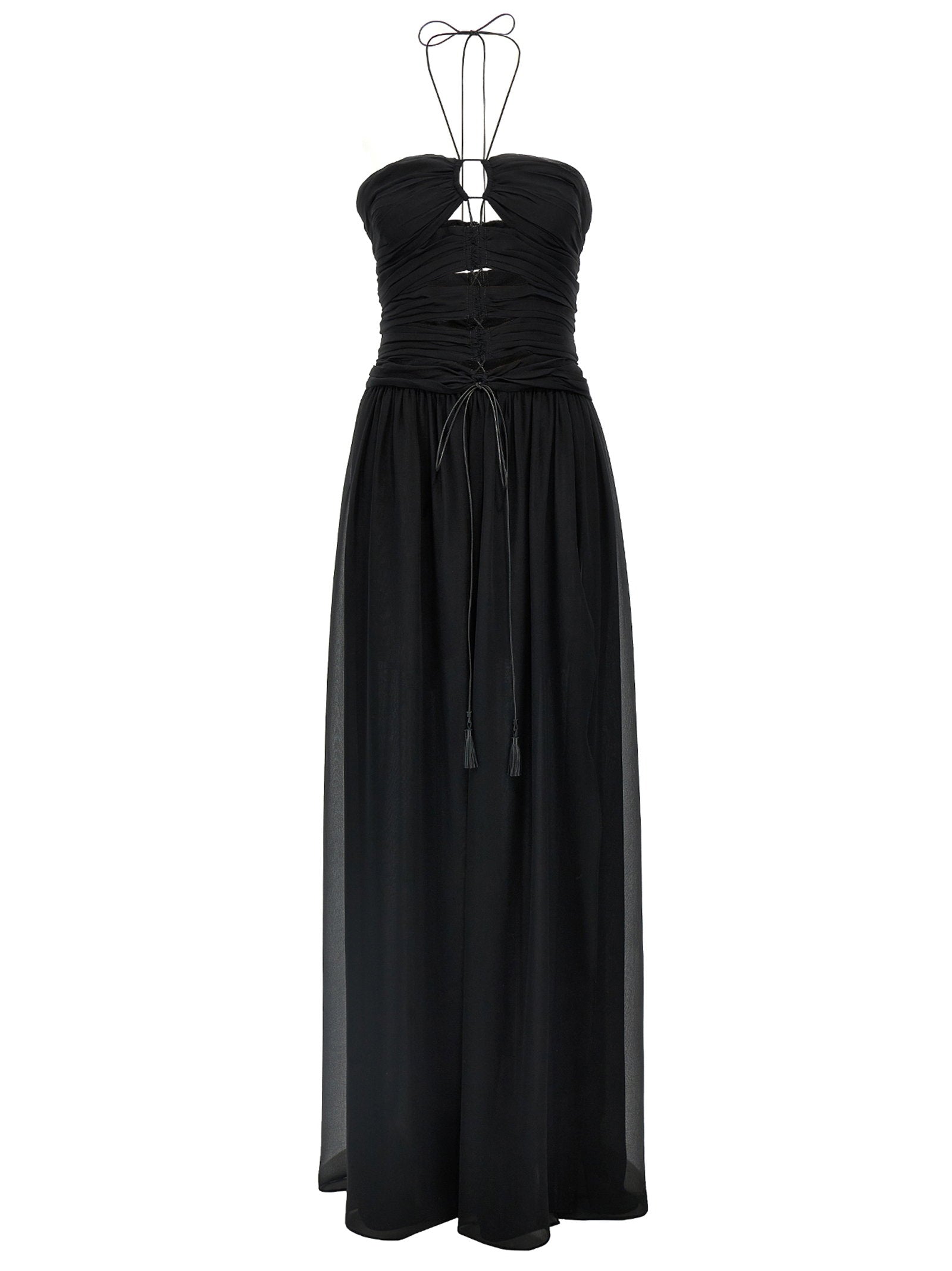 Tom Ford Halter Neck Draped Silk Dress — Black