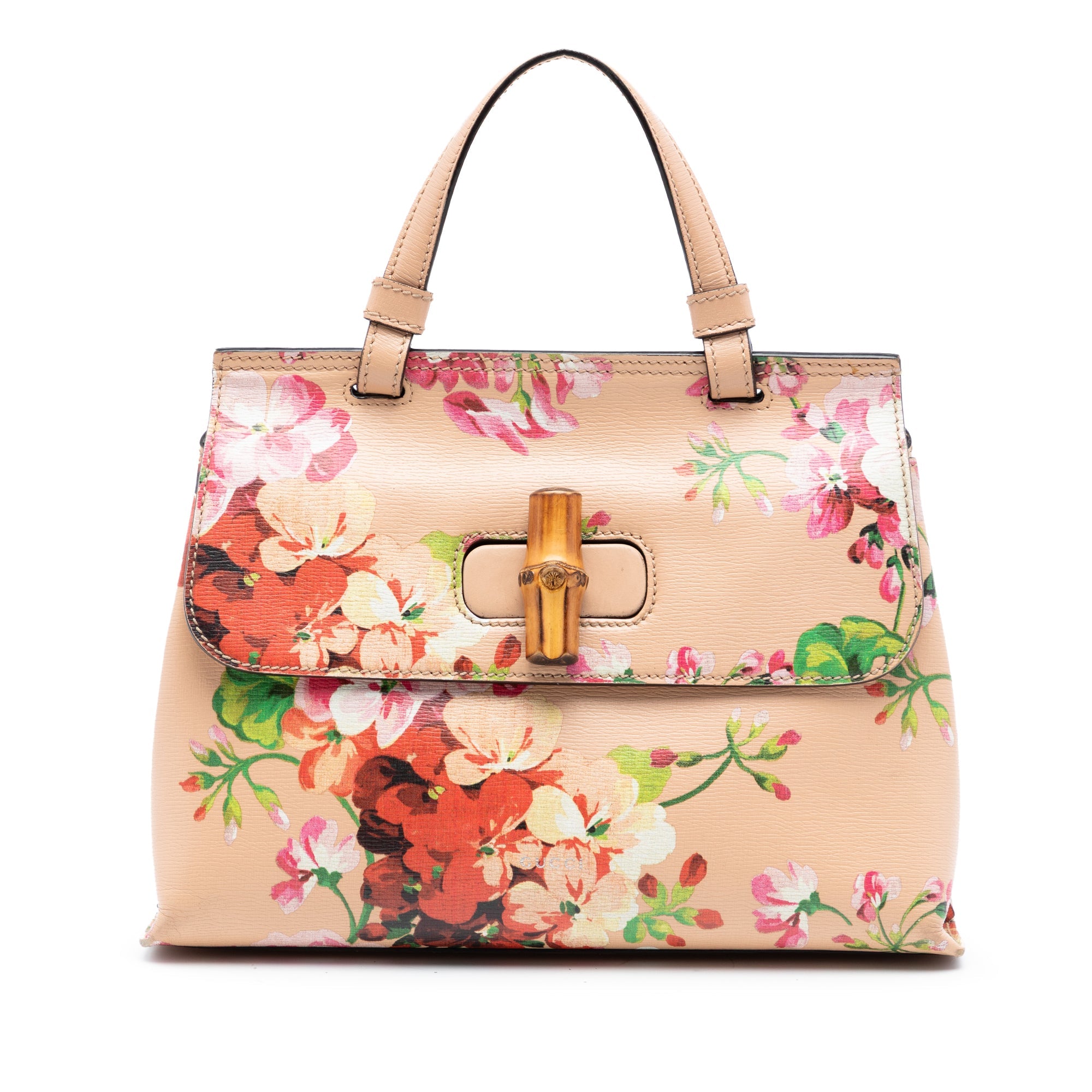 Small Calfskin Blooms Bamboo Daily Satchel
