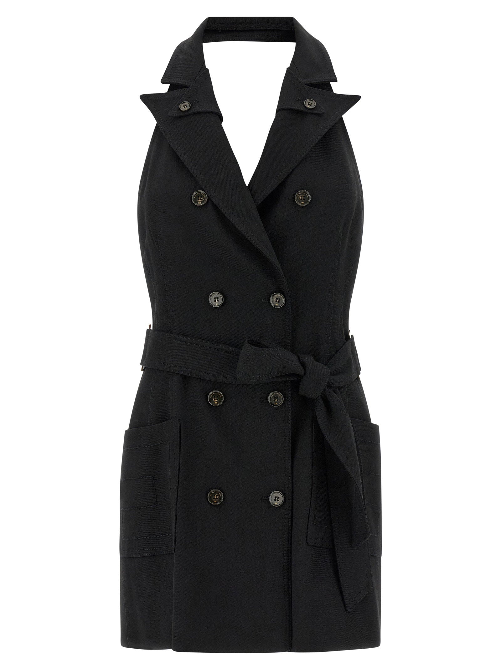 Elisabetta Franchi Double-Breasted Vest Dress — Black