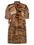Elisabetta Franchi Tiger-Print Removable Chiffon Dress — Tan