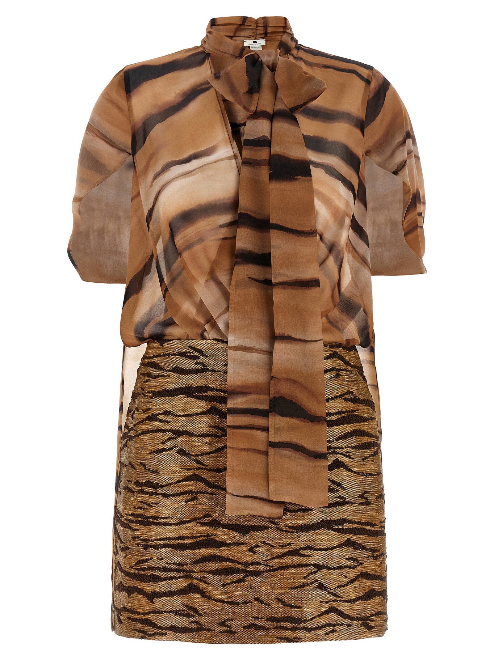 Elisabetta Franchi Tiger-Print Removable Chiffon Dress — Tan