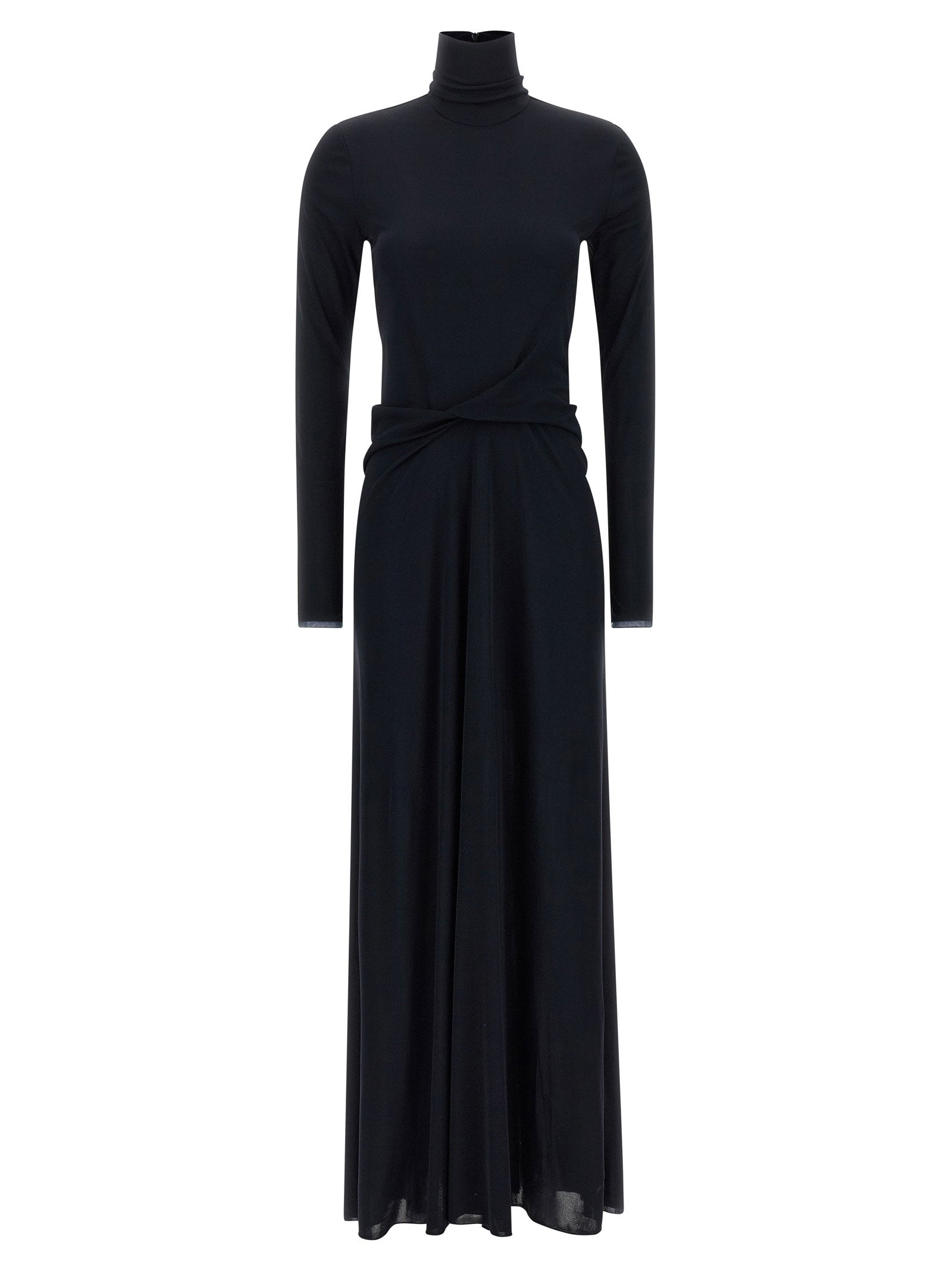 Fabiana Filippi Draped Turtleneck Dress — Black