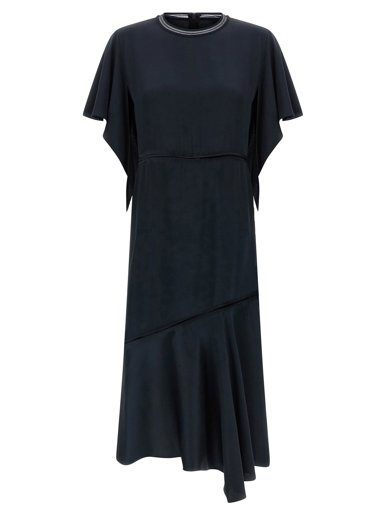 Fabiana Filippi Ruffle-Sleeve Silk-Effect Dress — Black