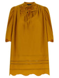 Fabiana Filippi Puff-Sleeve Cotton Shift Dress — Gold