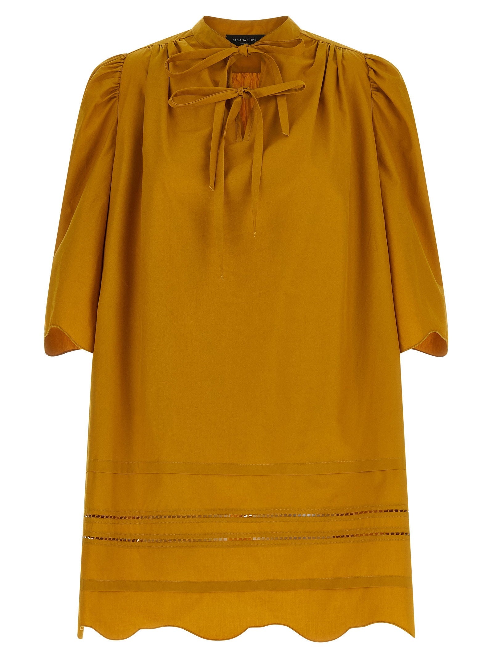 Fabiana Filippi Puff-Sleeve Cotton Shift Dress — Gold