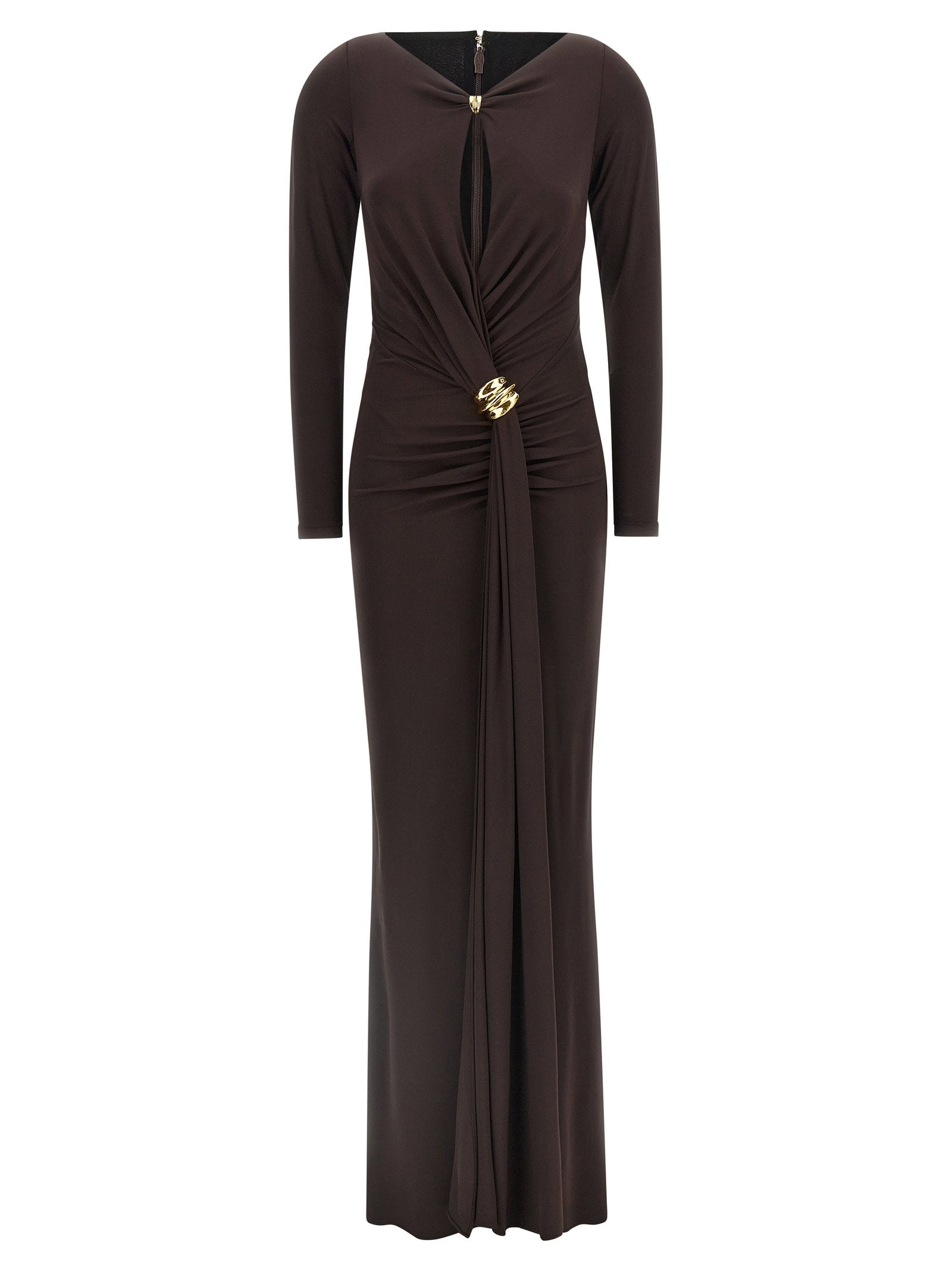 Elisabetta Franchi Ruched Jersey Dress — Brown