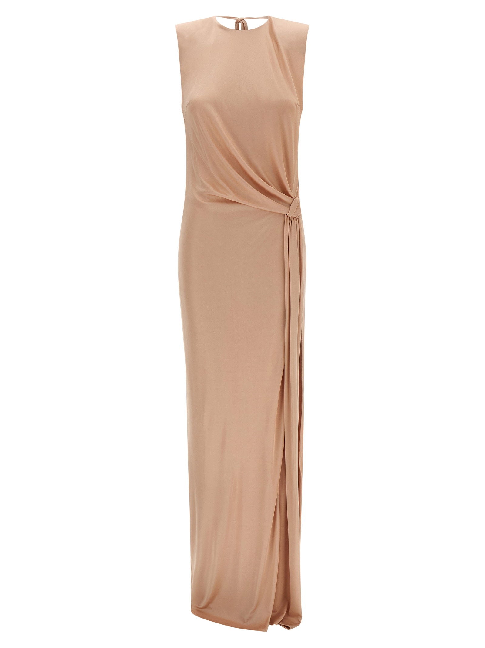 Elisabetta Franchi Side-Draped Jersey Dress — Beige
