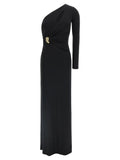 Elisabetta Franchi One-Shoulder Crêpe Jersey Dress — Black