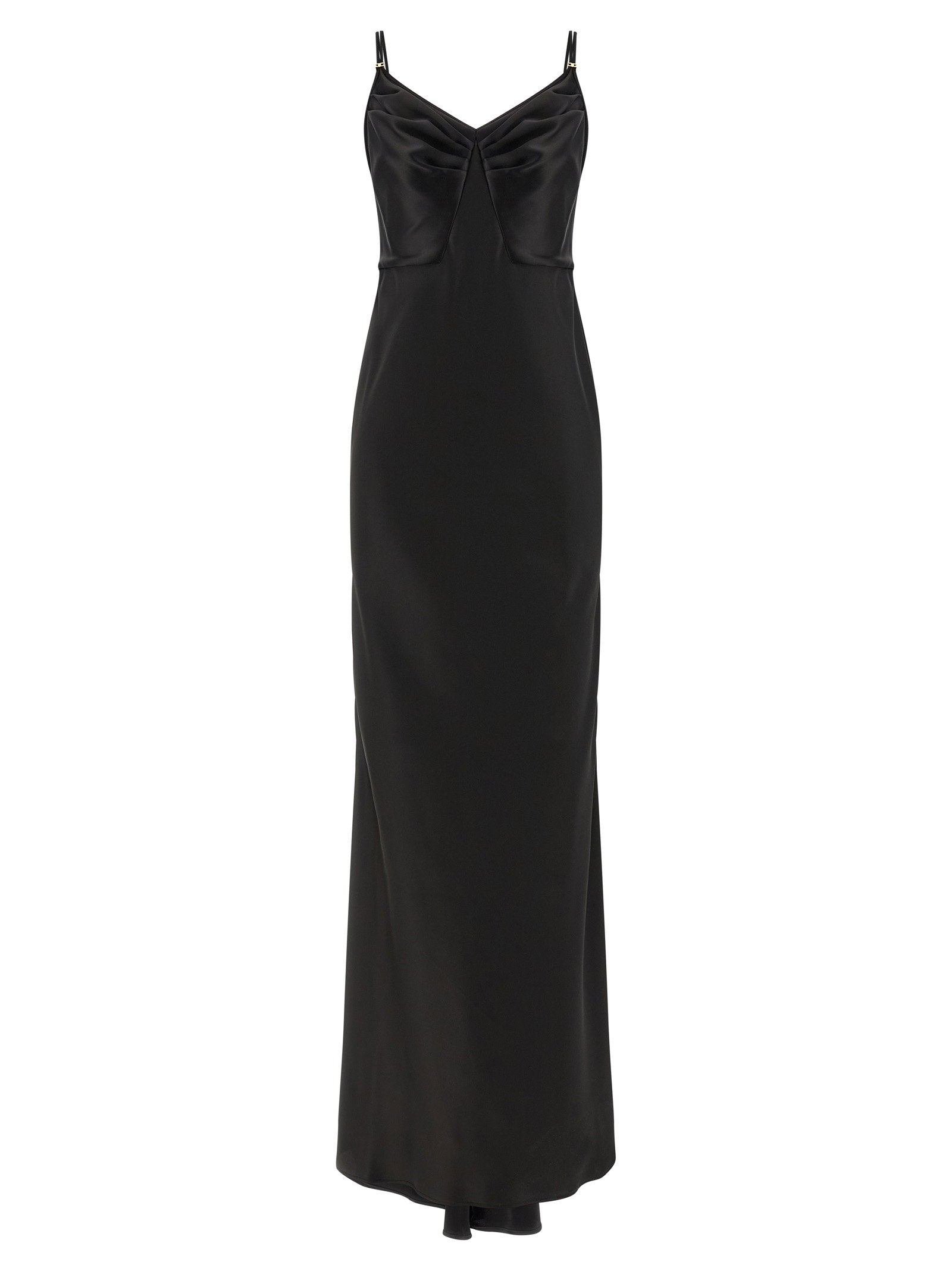 Elisabetta Franchi Satin Cowl-Neck Red Carpet Dress — Black