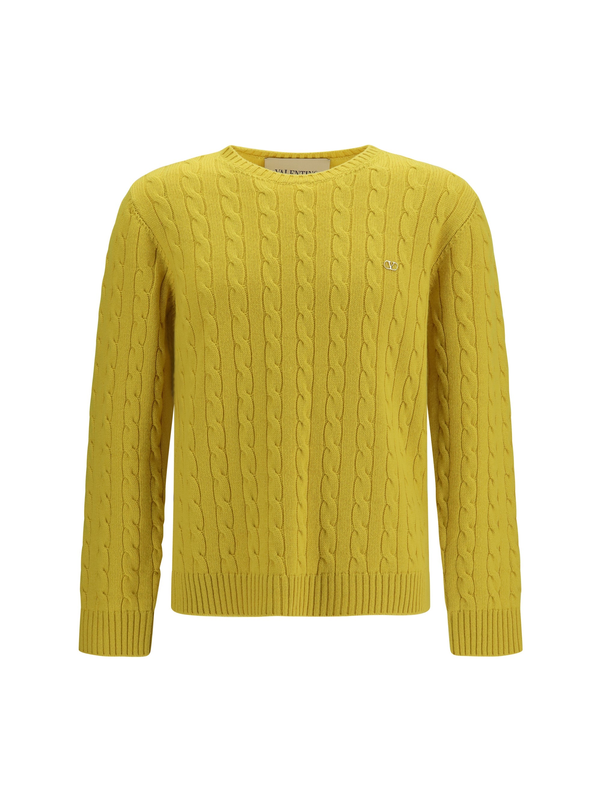 Valentino Cable-Knit Cashmere Sweater — Yellow
